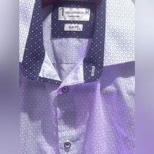 Beautiful Van Larsson blue monogram long sleeve dress shirt size M 15.5 32/33